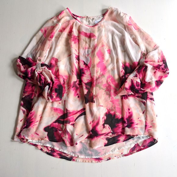 Calvin Klein Pink Fall Floral Chiffon Top - Size Small - Picture 2 of 4